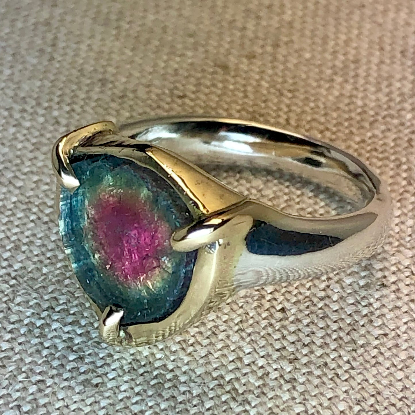 Watermelon Tourmaline Slice Ring