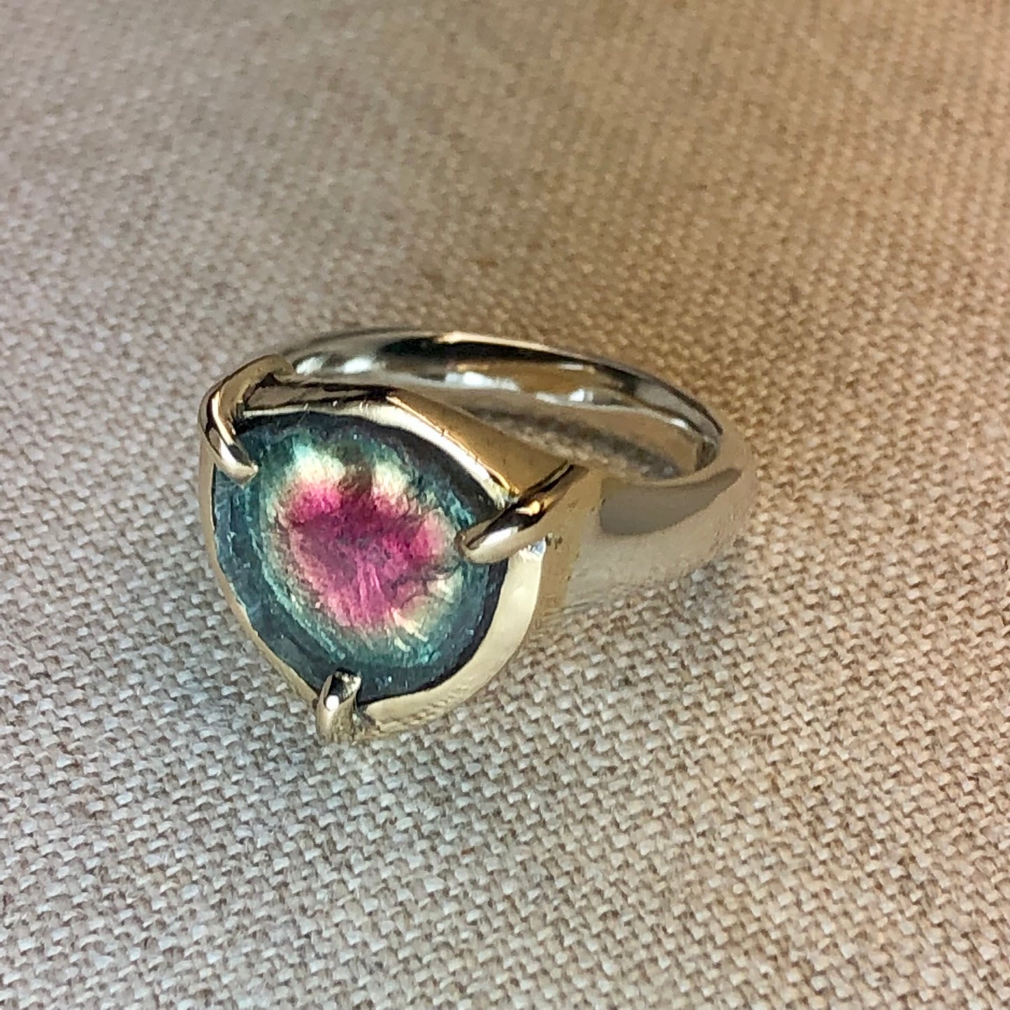Watermelon Tourmaline Slice Ring