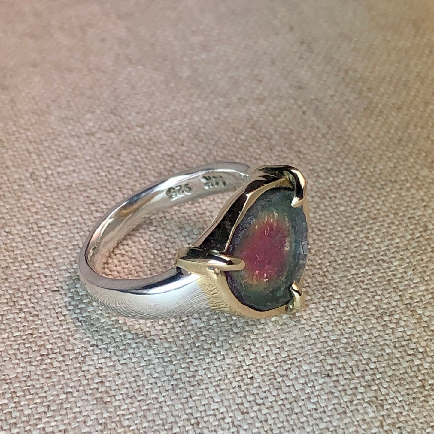 Watermelon Tourmaline Slice Ring