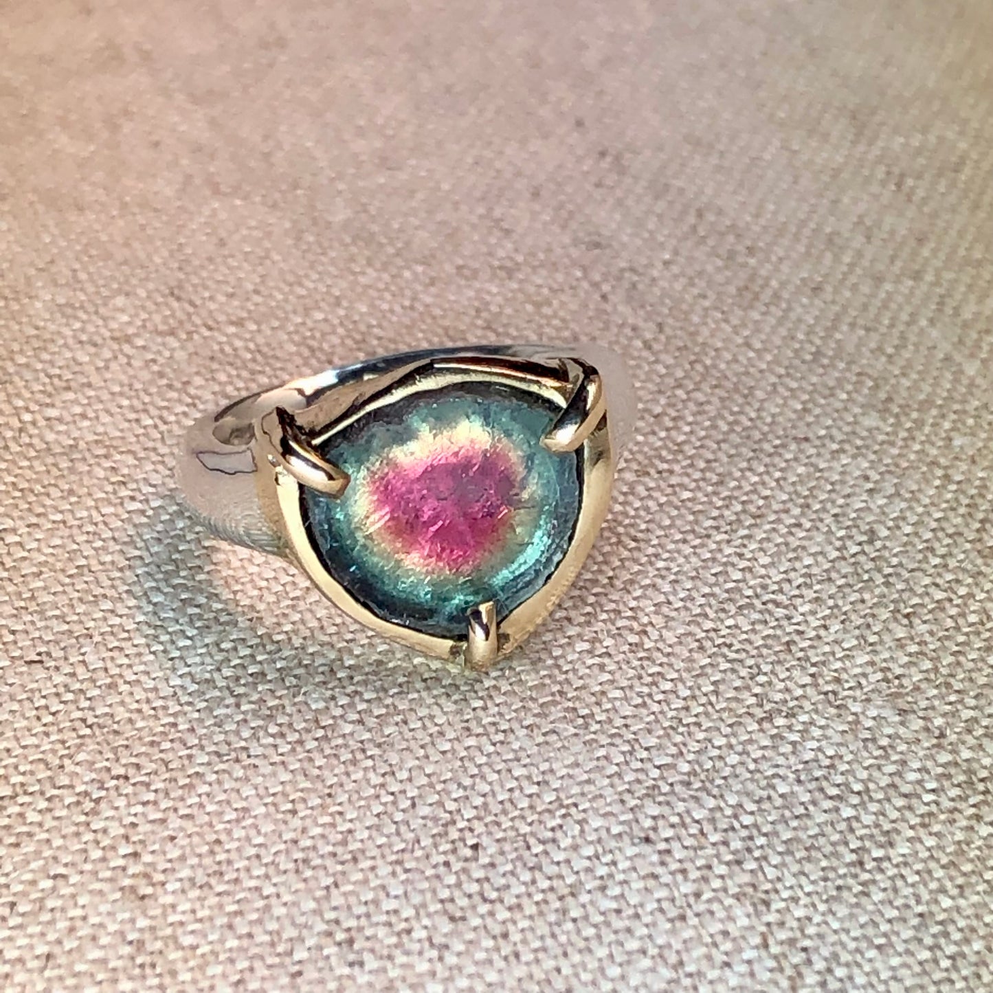Watermelon Tourmaline Slice Ring