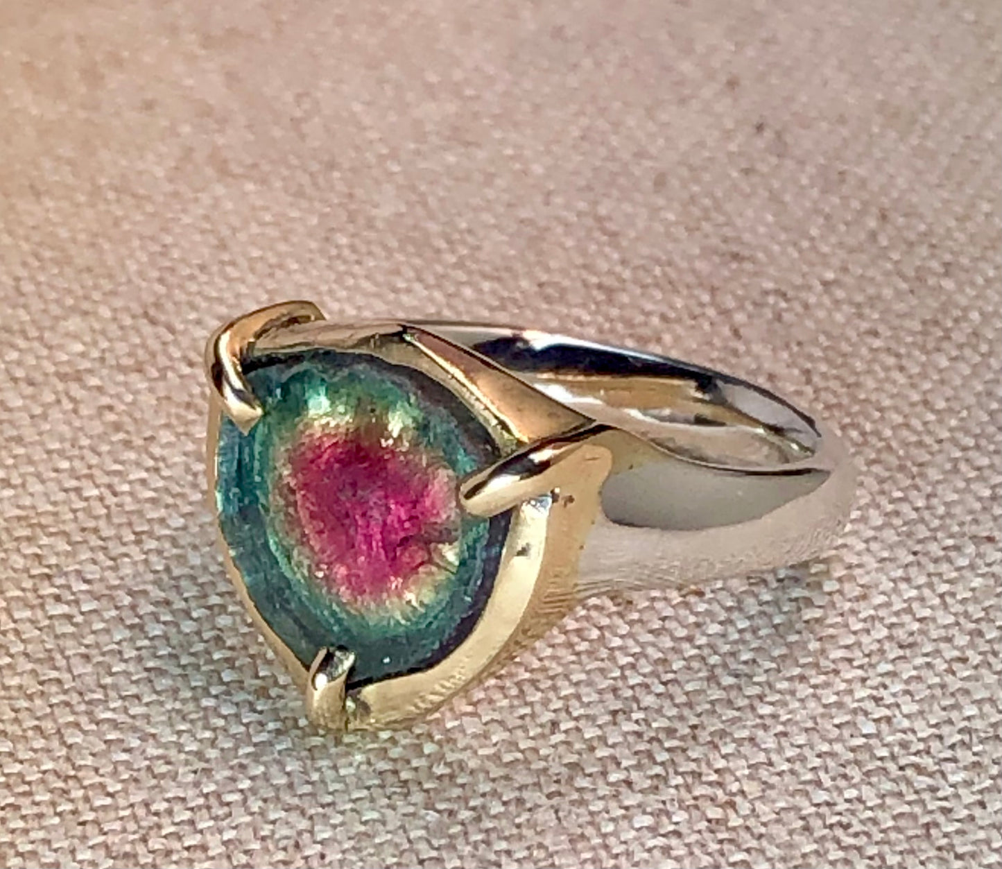 Watermelon Tourmaline Slice Ring