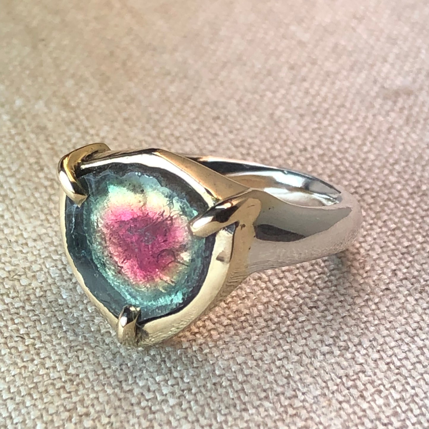 Watermelon Tourmaline Slice Ring