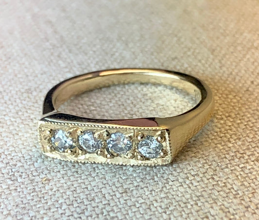 European Cut Diamond Bar Ring